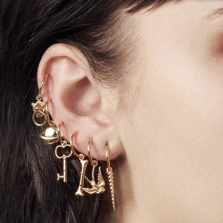 gold hoop earrings, helix earrings with charms