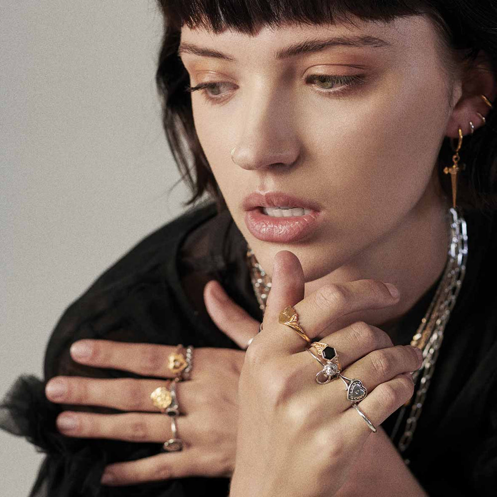 RELIC. Onyx Hexagon Ring - Silver