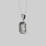 Sterling silver square 3D anatomical heart under glass necklace side profile
