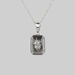 Sterling silver square 3D anatomical heart glass necklace