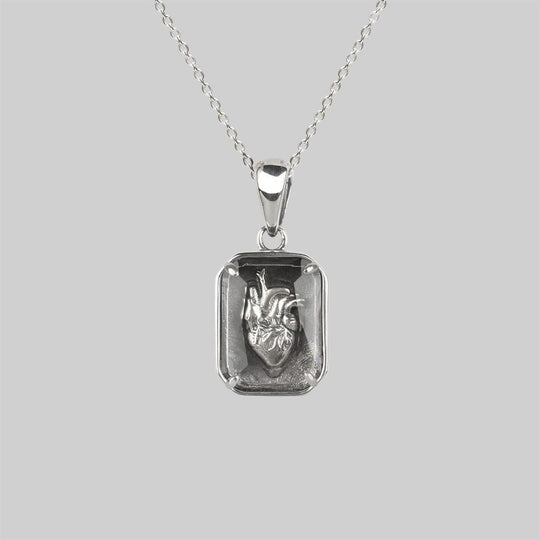 HEART KEEPER. Anatomical Heart Under Glass Necklace - Silver