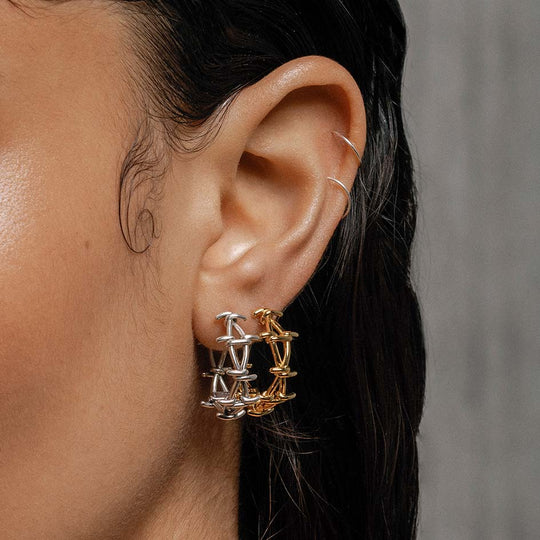 Barbed wire hoop earrings gold hotsell