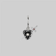 DEVOTION. Black Heart & Sword Hoop Earrings - Silver