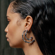 Black pearl hoop earrings