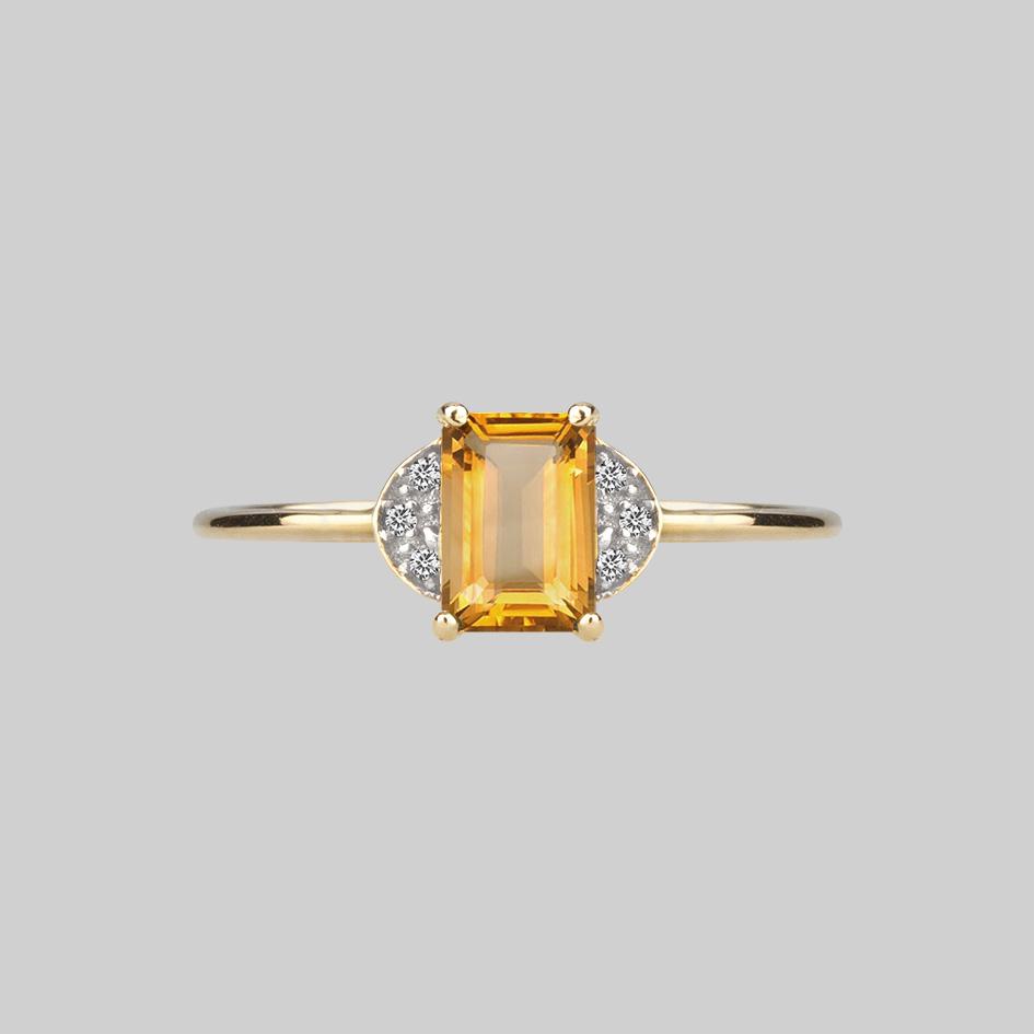 Citrine Quartz gemstone gold ring