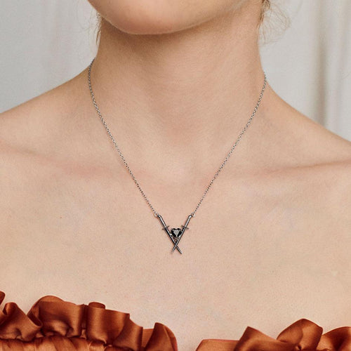 SOLEMN. Black Enamel Heart Necklace - Gold