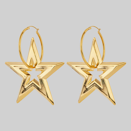 GLORY. Huge Star Hoop Earrings - Gold