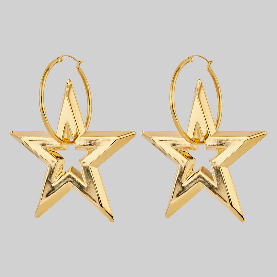 14Kt Yellow Gold Solid “Star” Earrings - S & K Ltd.