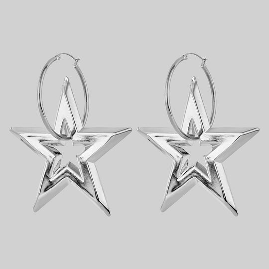 GLORY. Huge Star Hoop Earrings - Silver