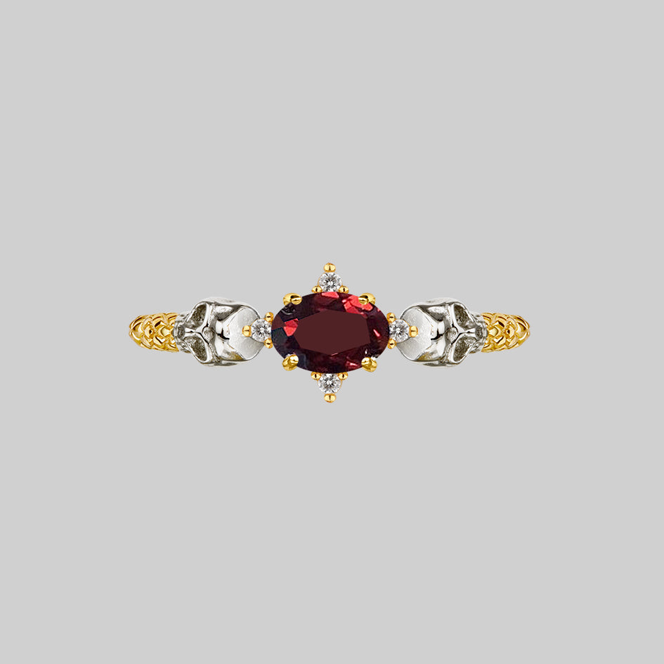 Garnet gemstone skull ring