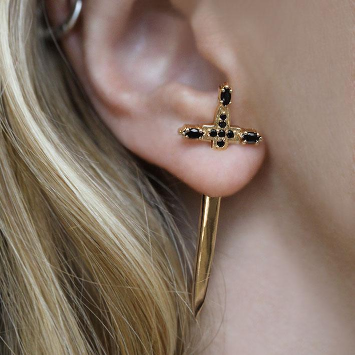 gold gemstone dagger earring