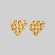 Gold heart shape chain stud earrings