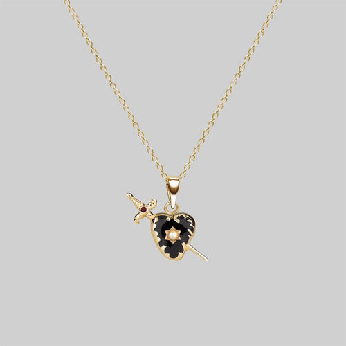 LEONA. Black Glass Droplet Necklace - Gold