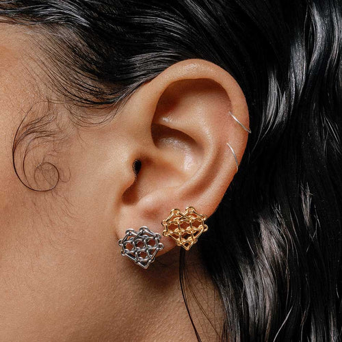 ANNIE. Tiny Tudor Crest Black Enamel Stud Earrings - Gold