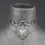 Silver gothic heart choker