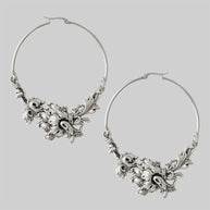 Silver floral hoop earrings