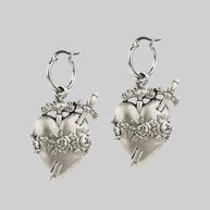 Silver sacred heart hoop earrings