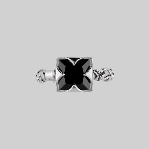 UNITE. Hand Grasping Smoke-Black Glass Heart Necklace - Silver