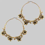 Large gold rose hoop earrings