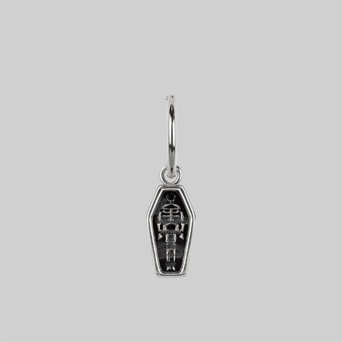 DEVOTION. Black Heart & Sword Hoop Earrings - Silver