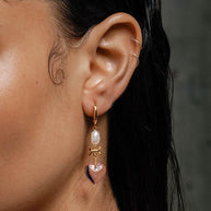Pink glass heart pearl earrings