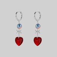 Red heart black pearl earring