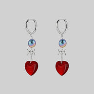 Red heart black pearl earring