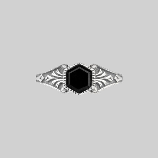 RELIC. Onyx Hexagon Ring - Silver