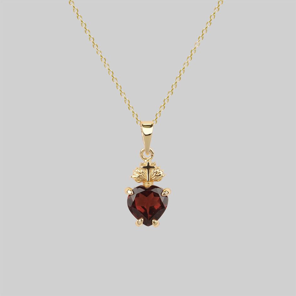 Garnet sacred heart necklace