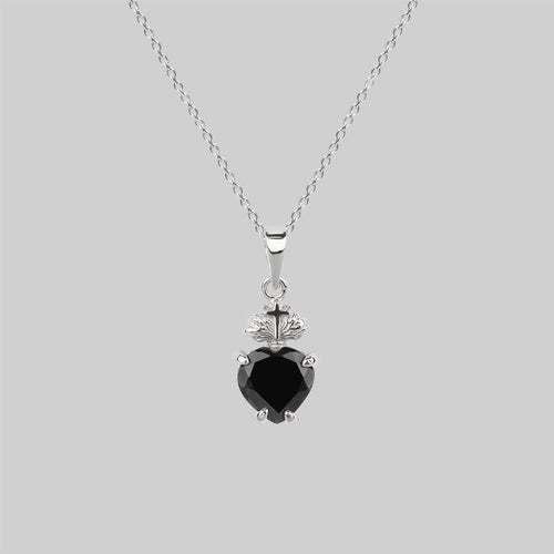 VOID. Spiked Black Glass Heart Ring - Silver