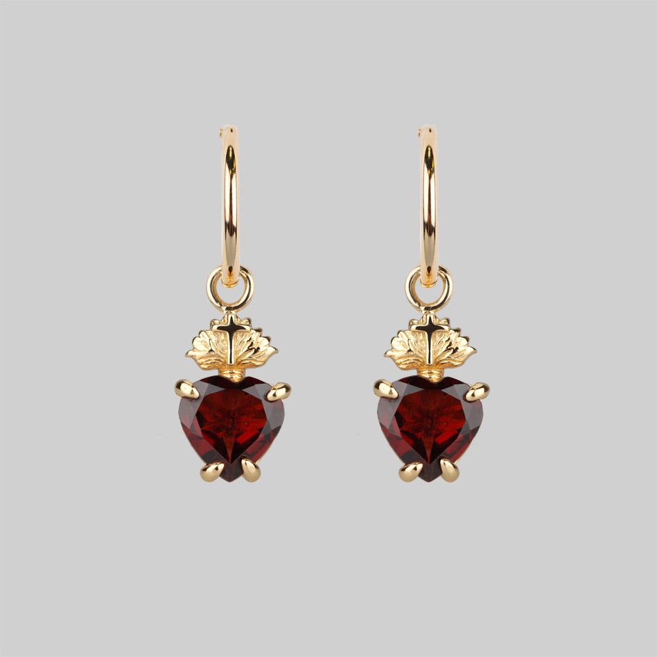 Garnet and gold charm earrings