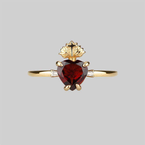 HEART & SOUL. Garnet Heart Clicker Ring - Gold