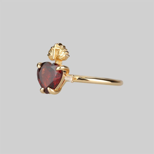 The Sacred Heart Garnet Ring - Gold