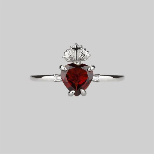 The Sacred Heart Garnet Ring - Silver