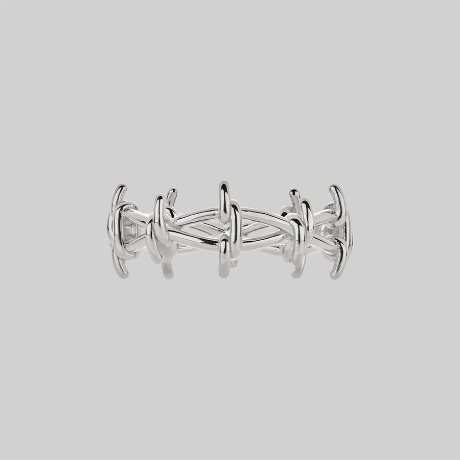 Silver barbed wire ring