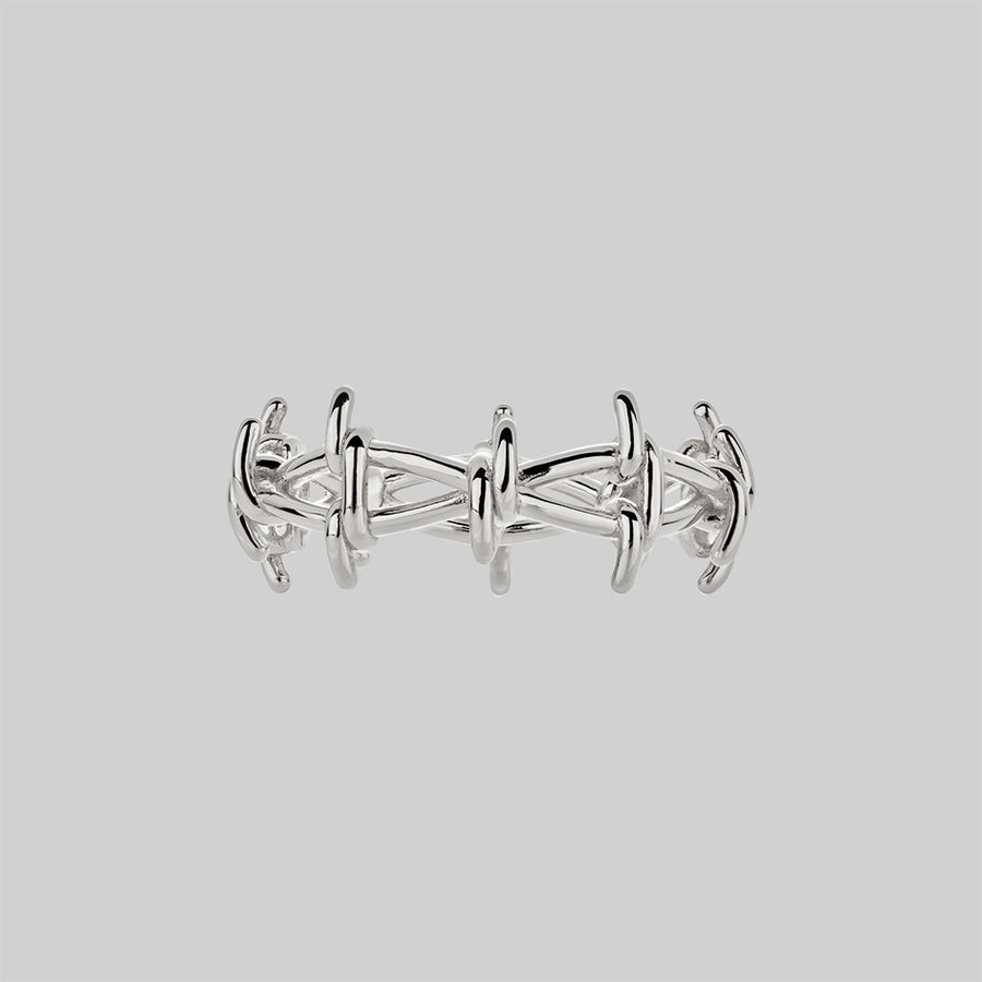 Silver double barbed wire ring
