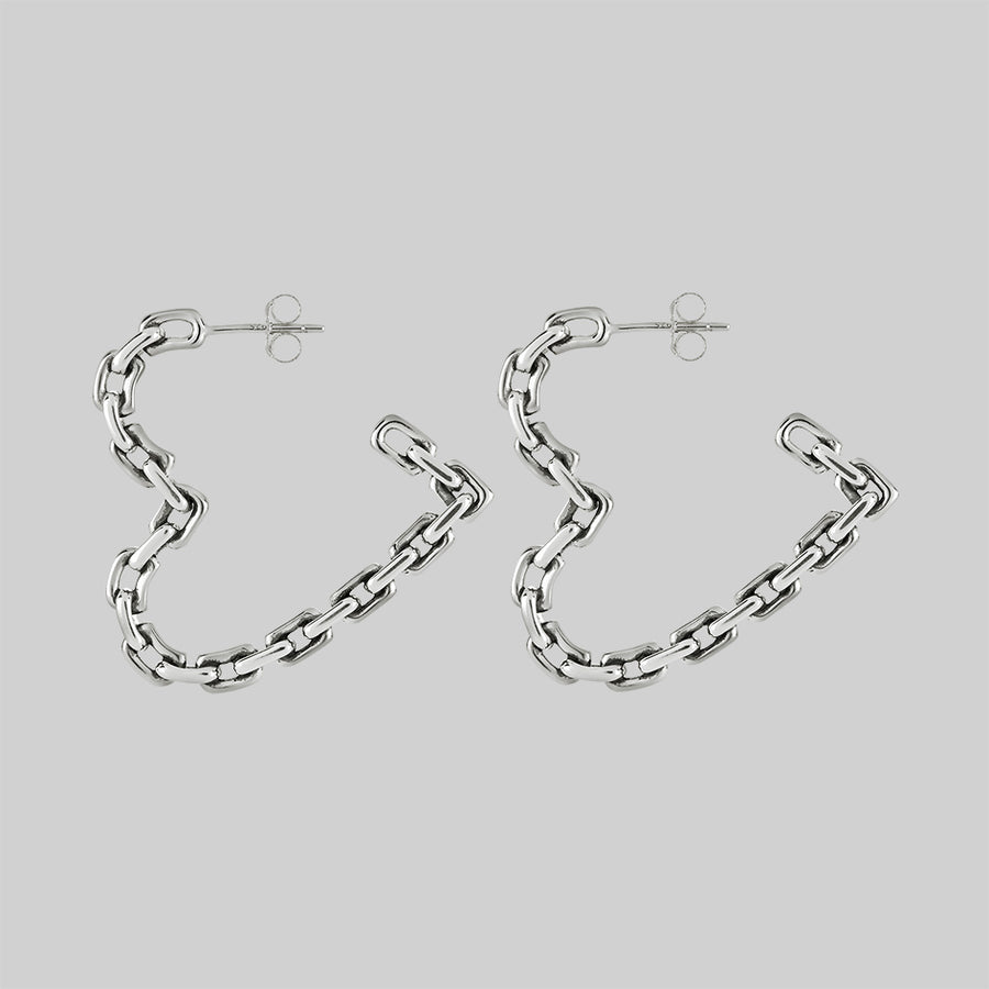 Silver heart chain earrings