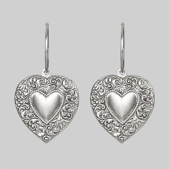 LOVE STRUCK. Heart Hoop Earrings - Silver
