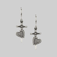 Silver dagger and heart hoop earrings