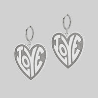 Silver love heart hoop earrings