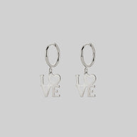 Silver love hoop earrings