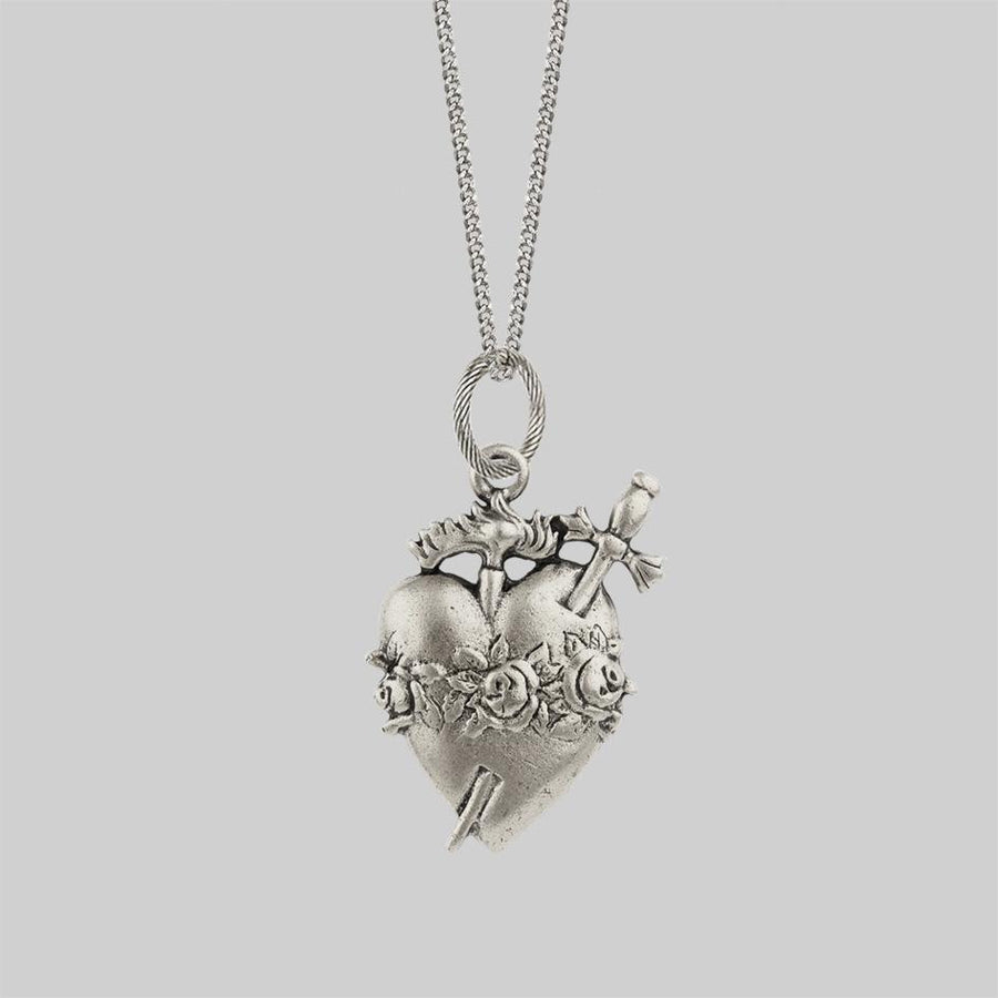 Sacred heart necklace silver Clearance