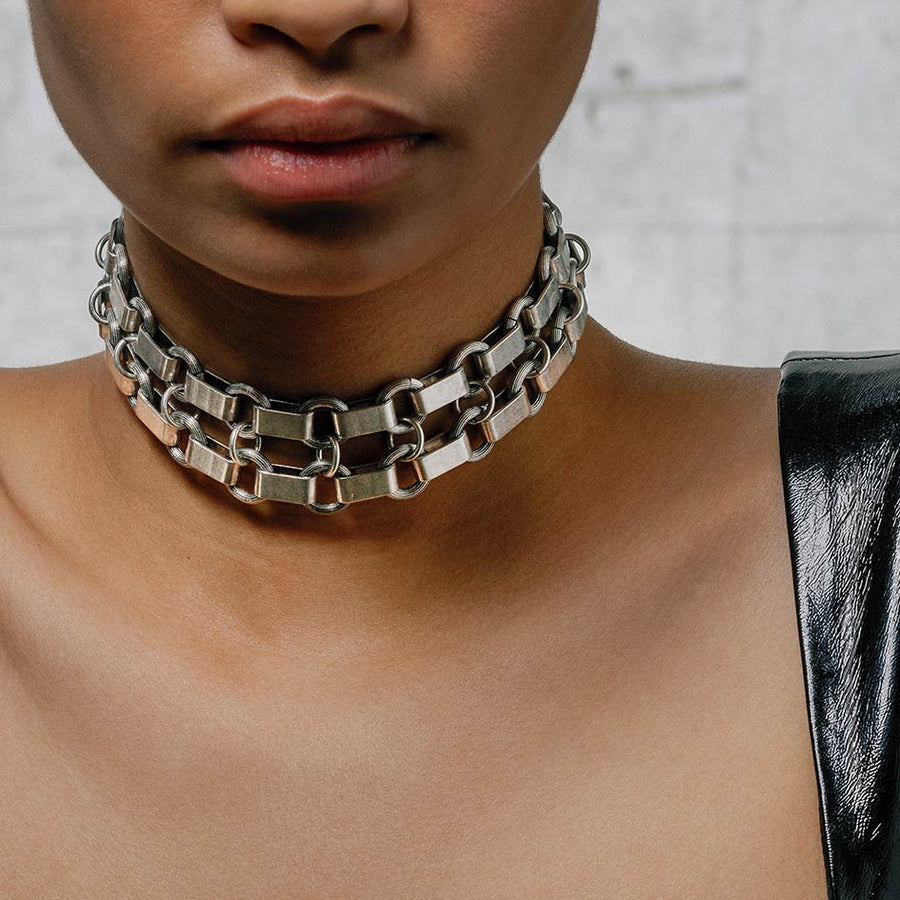 Sterling Silver Choker Collar Necklace - Reveka Rose