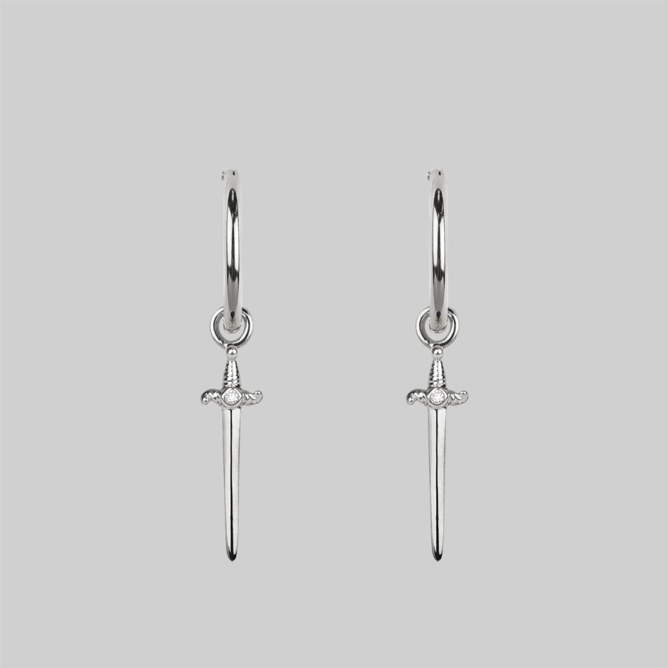 Sterling silver dagger hoop earrings