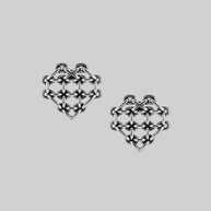 Silver heart shape chain stud earrings