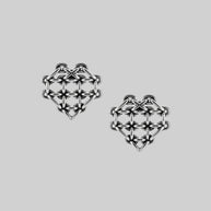 Silver heart shape chain stud earrings