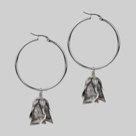 Silver rose bud hoop earrings