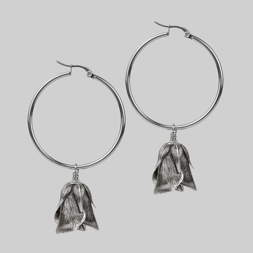 HELIOS. Sun & Moon Dream Catcher Hoop Earrings - Silver