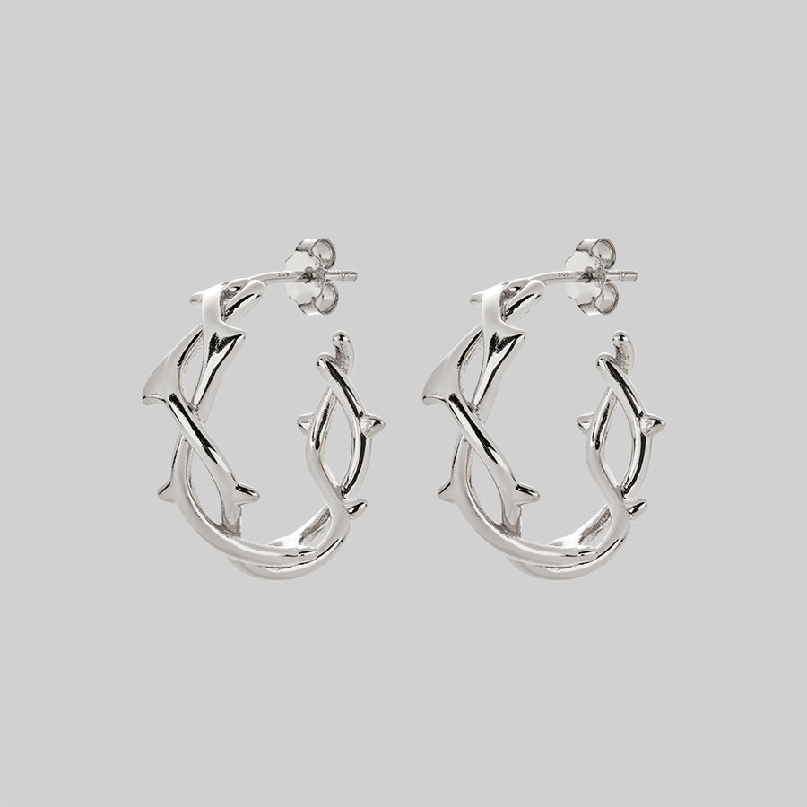 Silver thorn hoop earrings