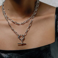 Silver toggle chain wrap necklace